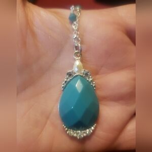 Avon Beaded/Chain Necklace With Statement Flaw Turquoise Pendant
